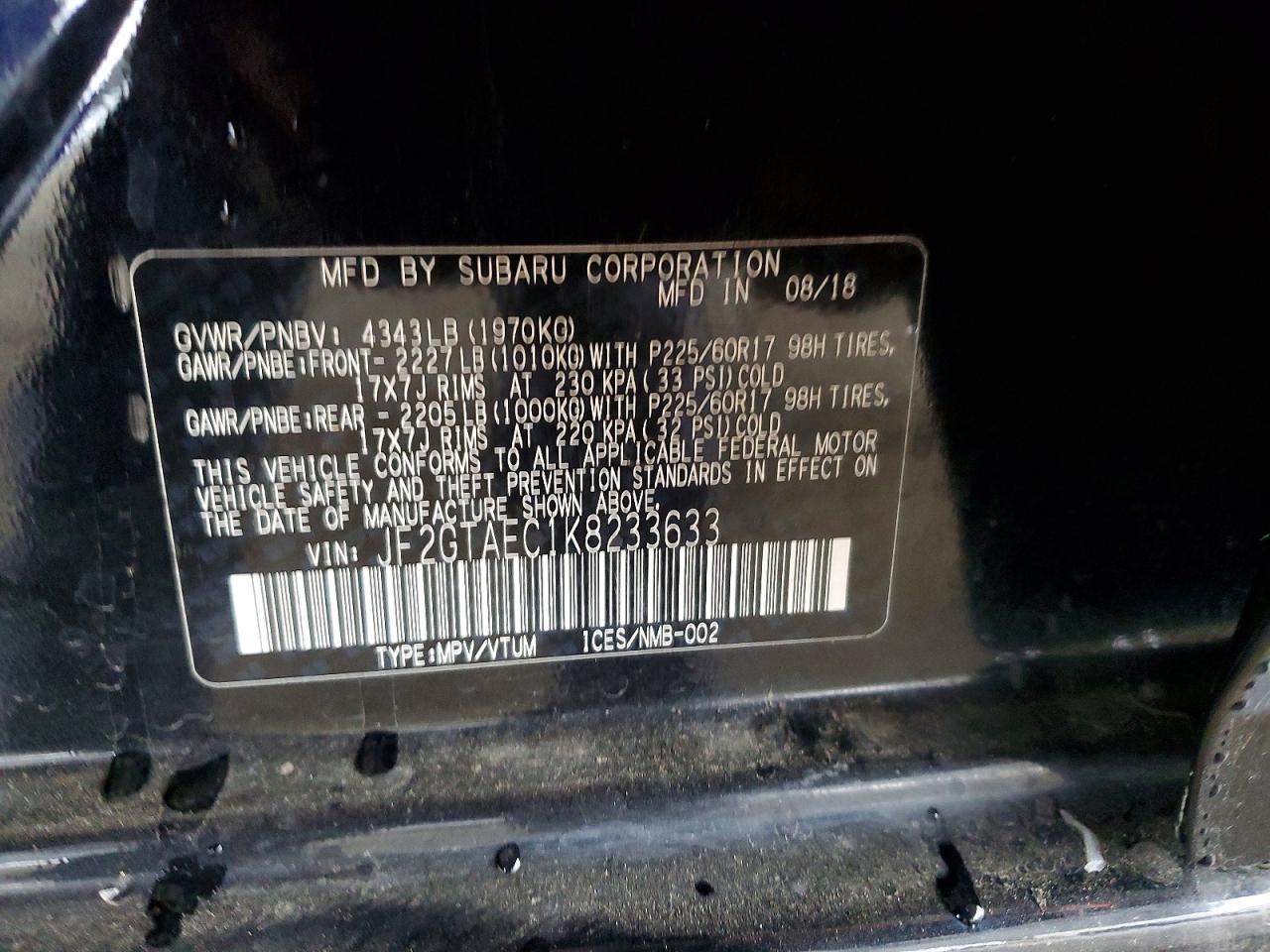 2019 Subaru Crosstrek VIN JF2GTAEC1K8233633 photo 12
