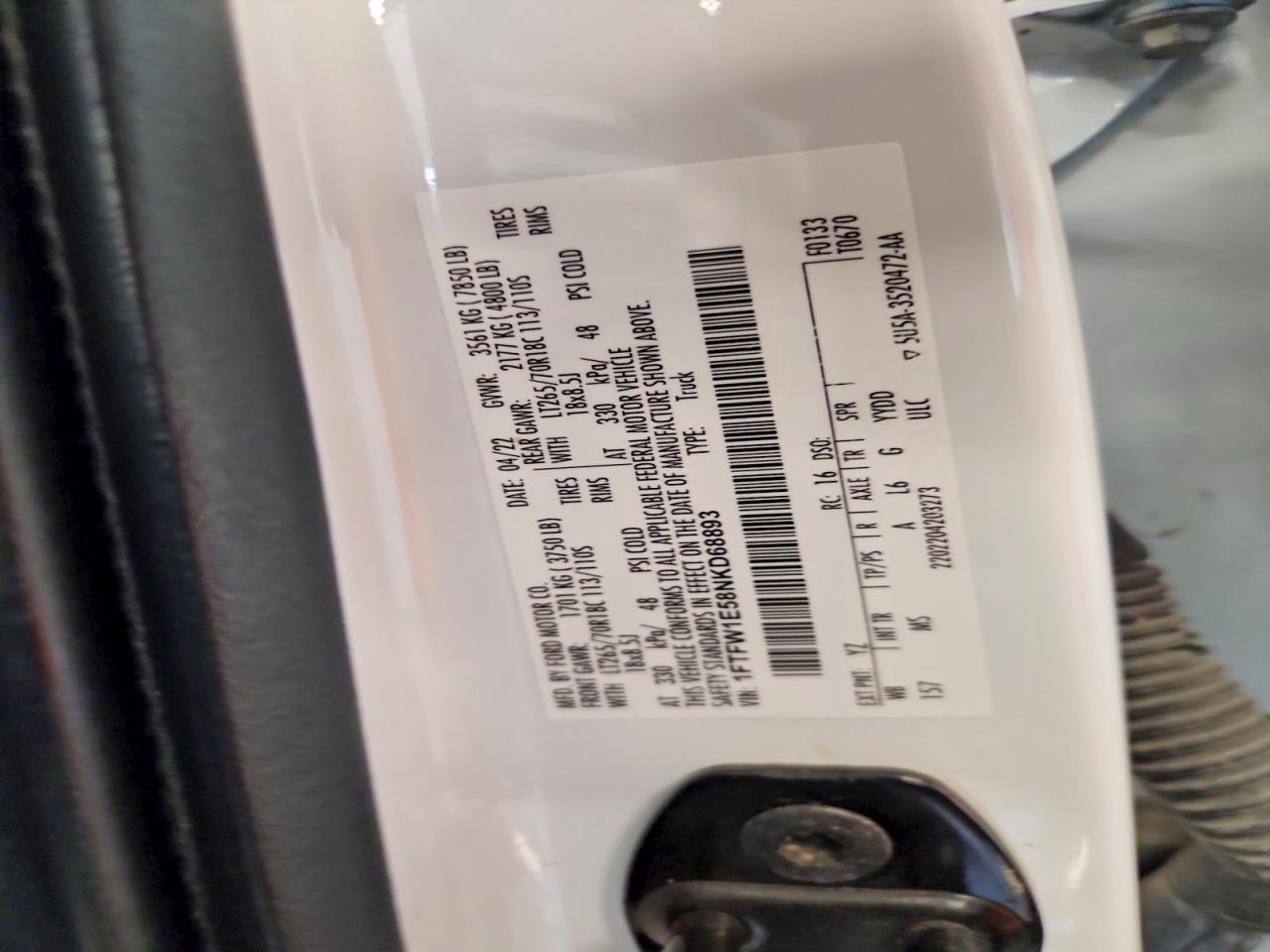 2022 Ford F150 VIN 1FTFW1E58NKD68893 photo 12