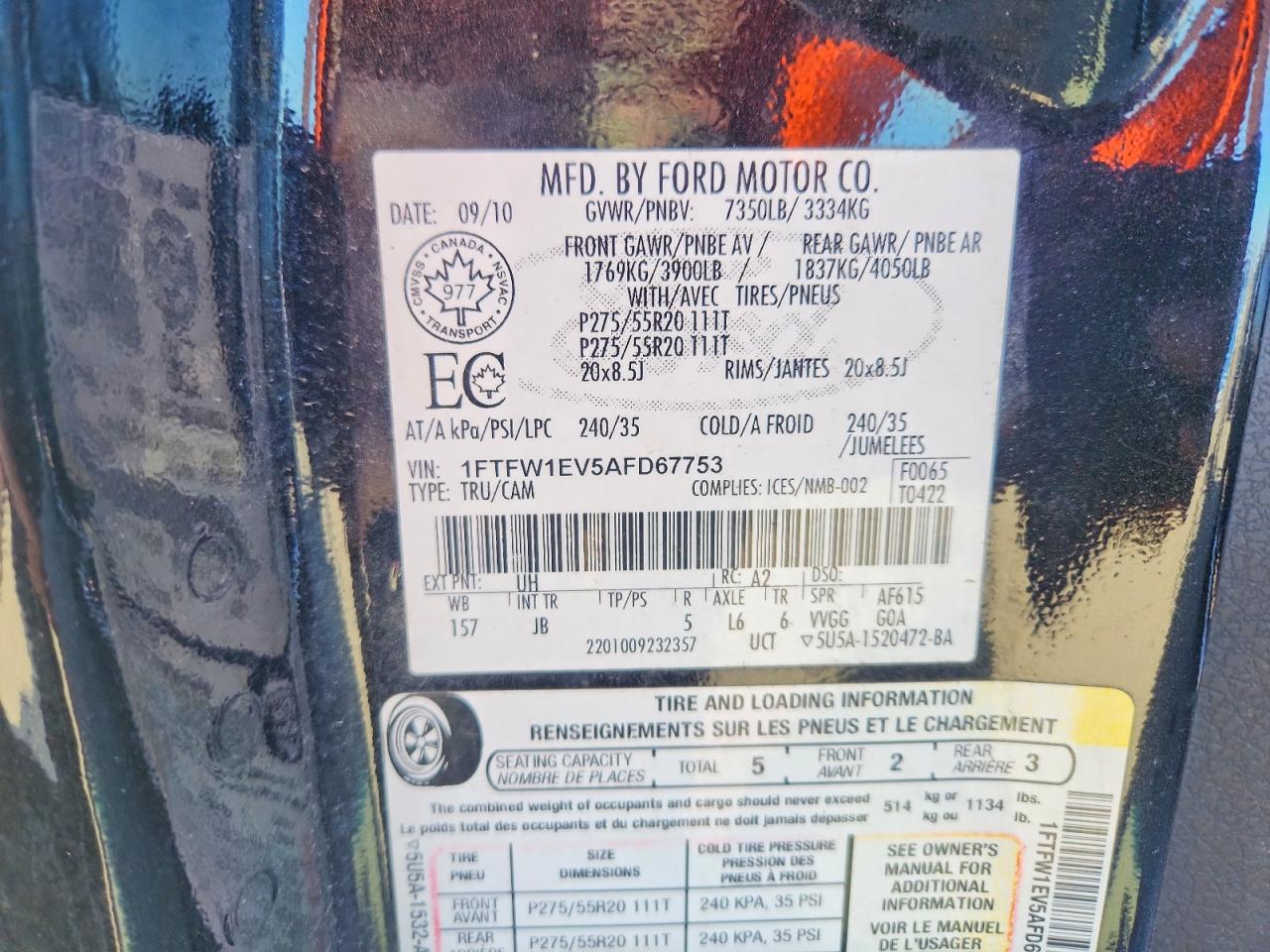 2010 Ford F150 VIN 1FTFW1EV5AFD67753 photo 12