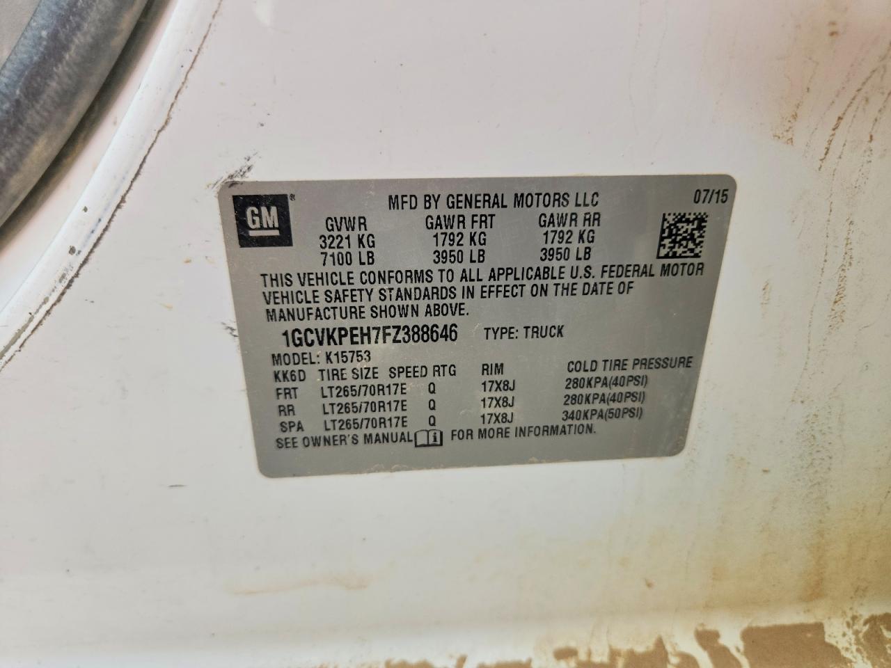 2015 Chevrolet All models VIN 1GCVKPEH7FZ388646 photo 12
