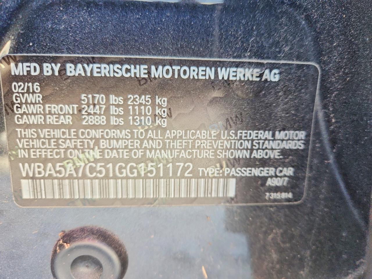 2016 BMW 5 series VIN WBA5A7C51GG151172 photo 12