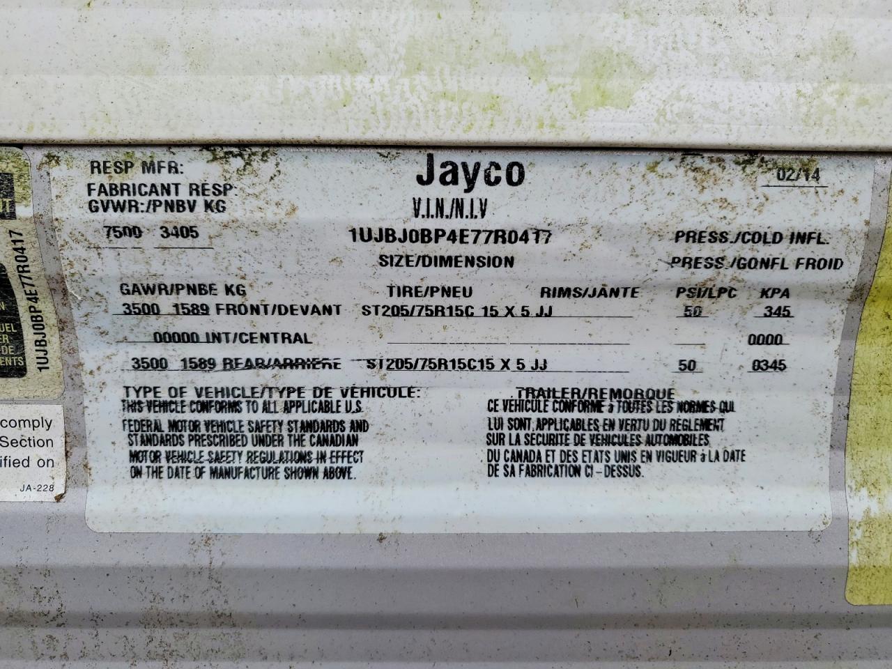 2014 JAYCO All models VIN 1UJBJ0BP4E77R0417 photo 10