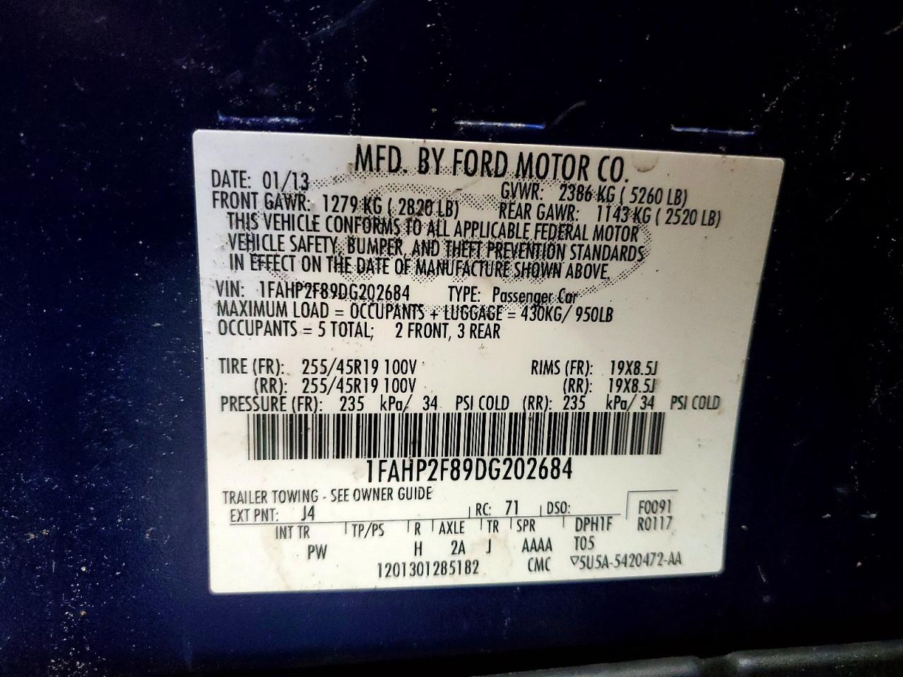 2013 Ford Taurus VIN 1FAHP2F89DG202684 photo 12