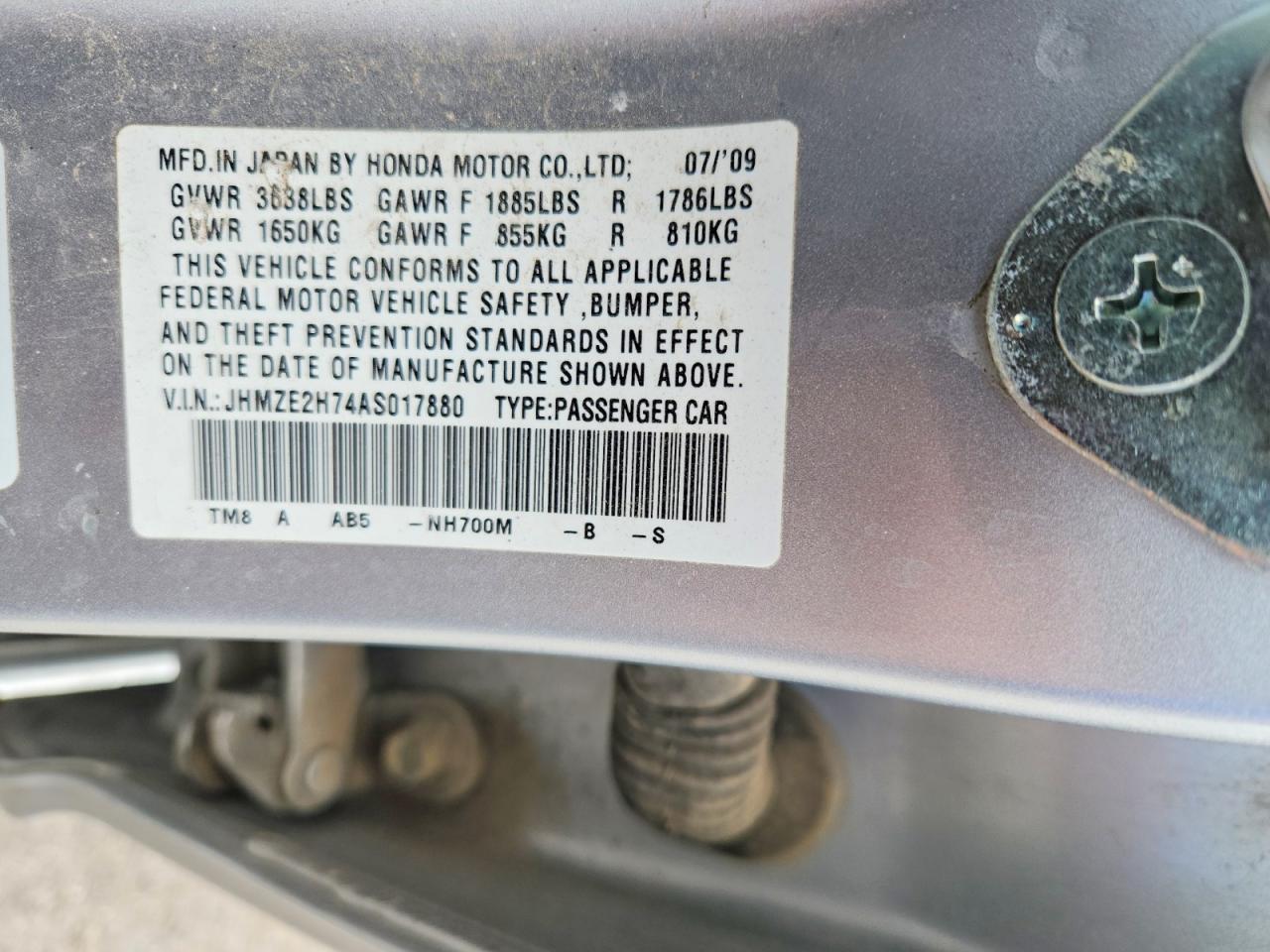 2010 Honda Insight VIN JHMZE2H74AS017880 photo 12