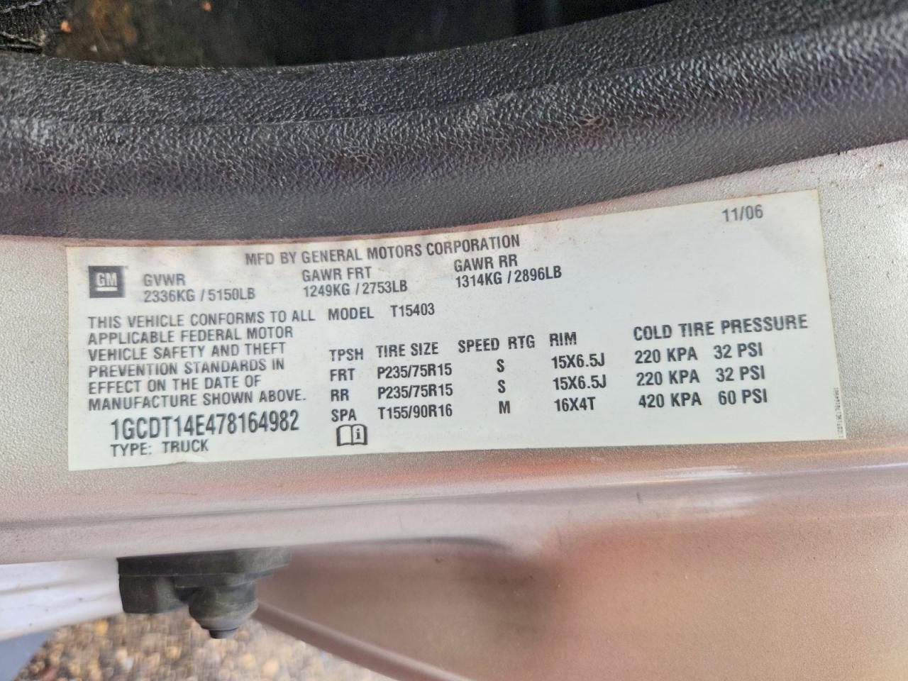 2007 CHEV Colorado VIN 1GCDT14E478164982 photo 12