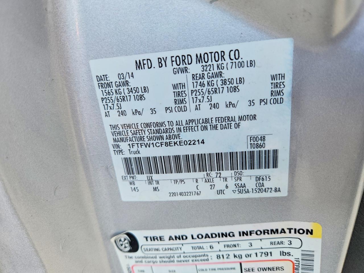 2014 Ford F150 VIN 1FTFW1CF8EKE02214 photo 12