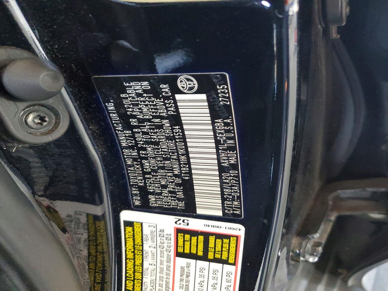 2019 Toyota Camry sola VIN 4T1B21HK1KU011594 photo 12