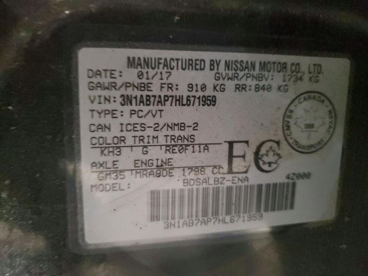 2017 Niss Sentra VIN 3N1AB7AP7HL671959 photo 12