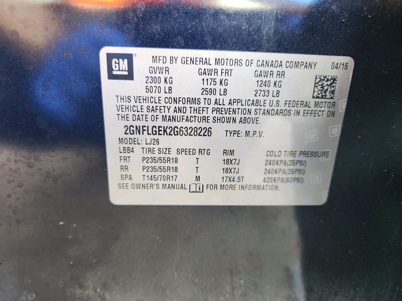2016 CHEV Equinox VIN 2GNFLGEK2G6328226 photo 12