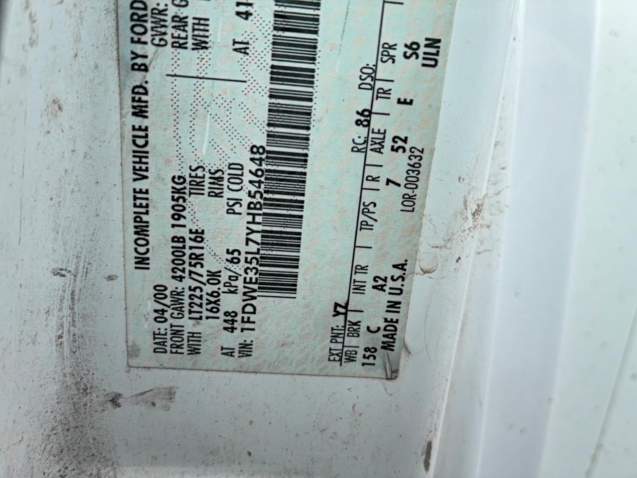 2000 Ford Econoline VIN 1FDWE35L7YHB54648 photo 10