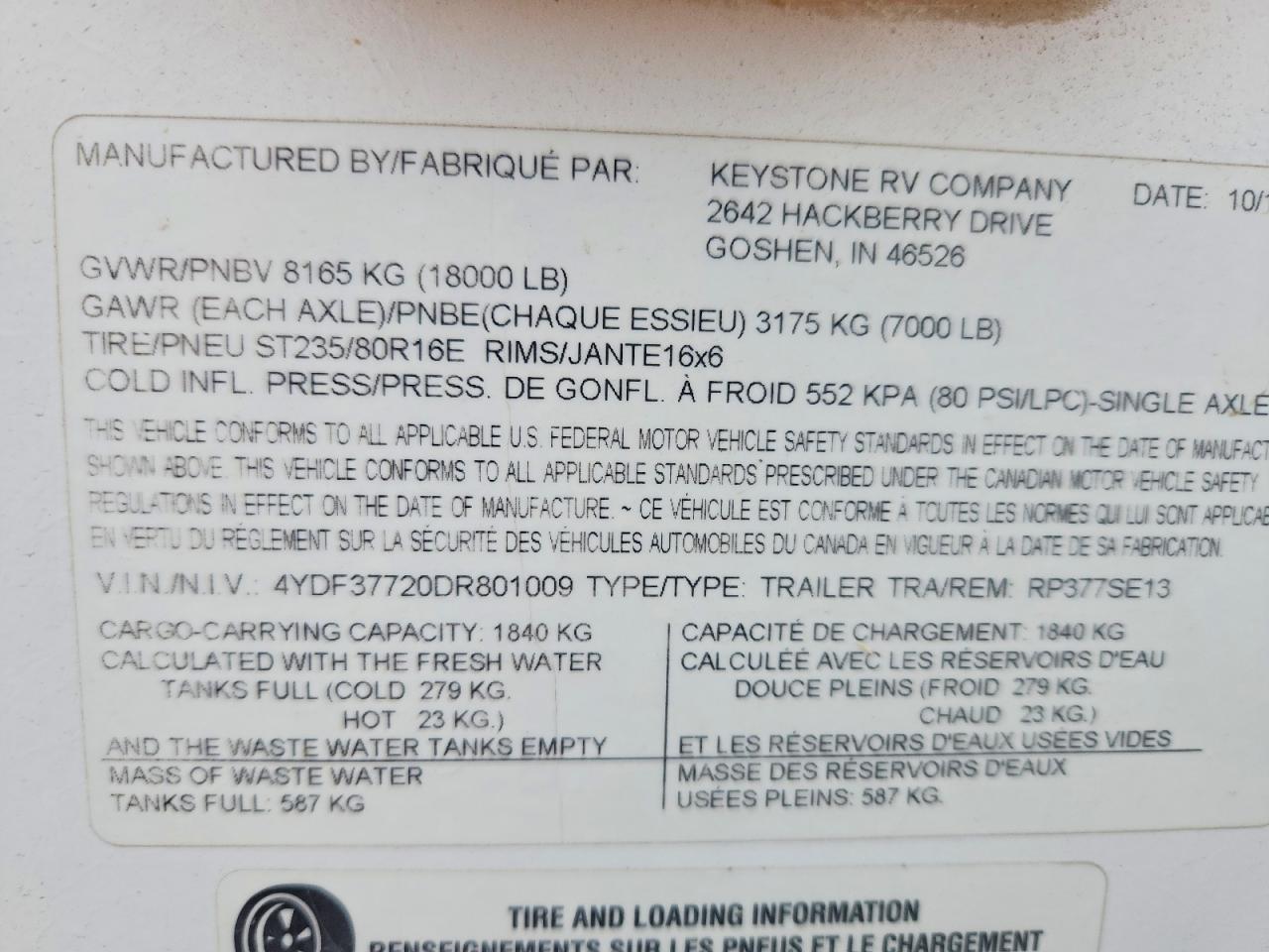 2014 KEYSTONE Raptor toy VIN 4YDF37720DR801009 photo 10