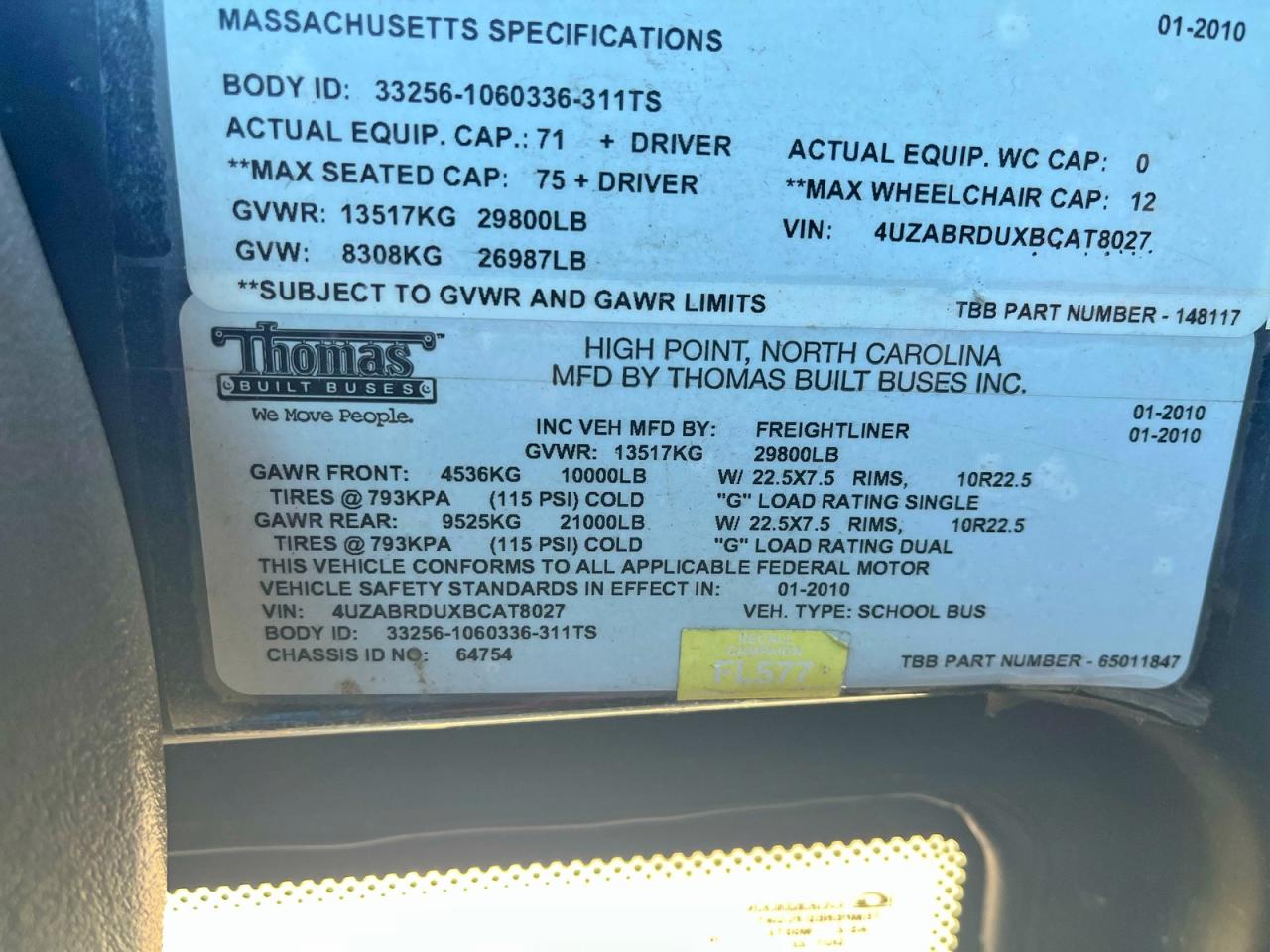 2011 FREIGHTLINER All other VIN 4UZABRDUXBCAT8027 photo 10