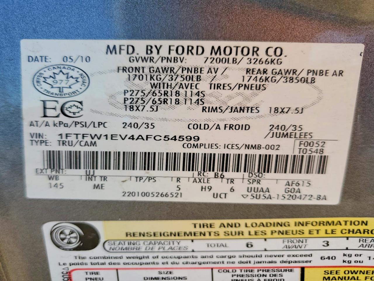 2010 Ford F150 VIN 1FTFW1EV4AFC54599 photo 12