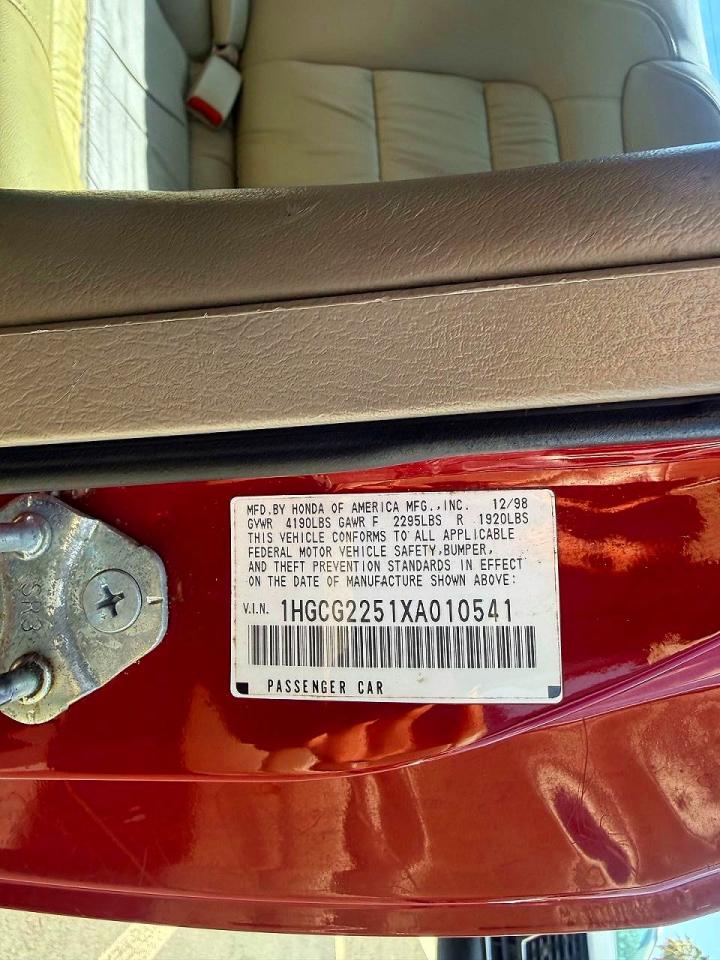 1999 Honda Accord VIN 1HGCG2251XA010541 photo 10