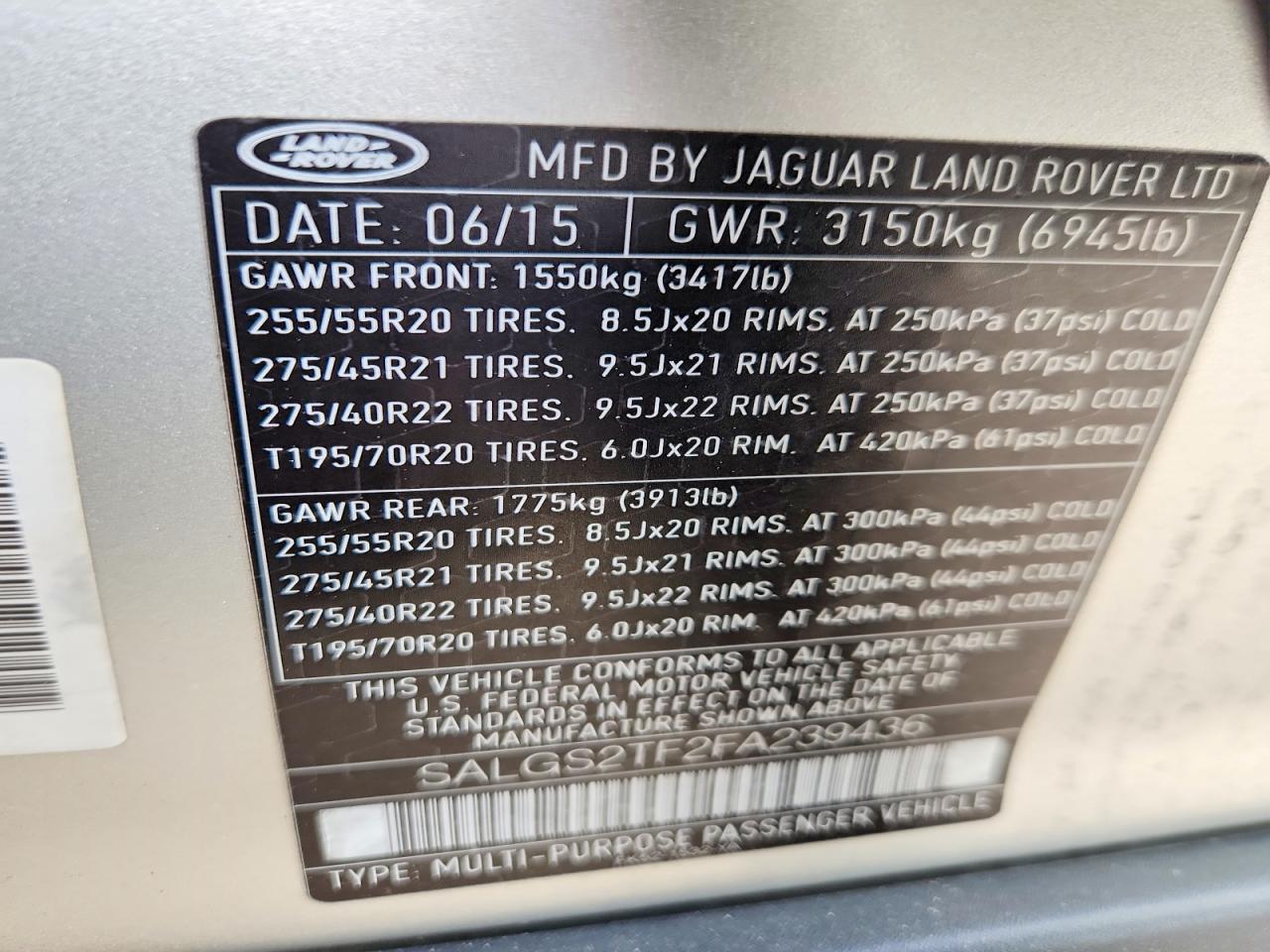 2015 Land Rangerover VIN SALGS2TF2FA239436 photo 12