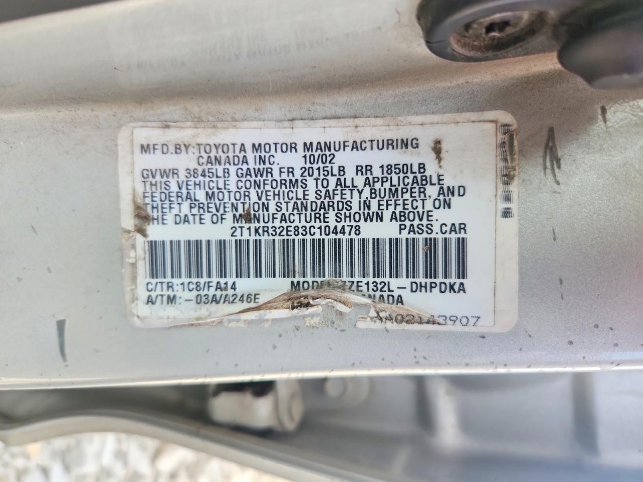 2003 TOYOTA Matrix VIN 2T1KR32E83C104478 photo 12