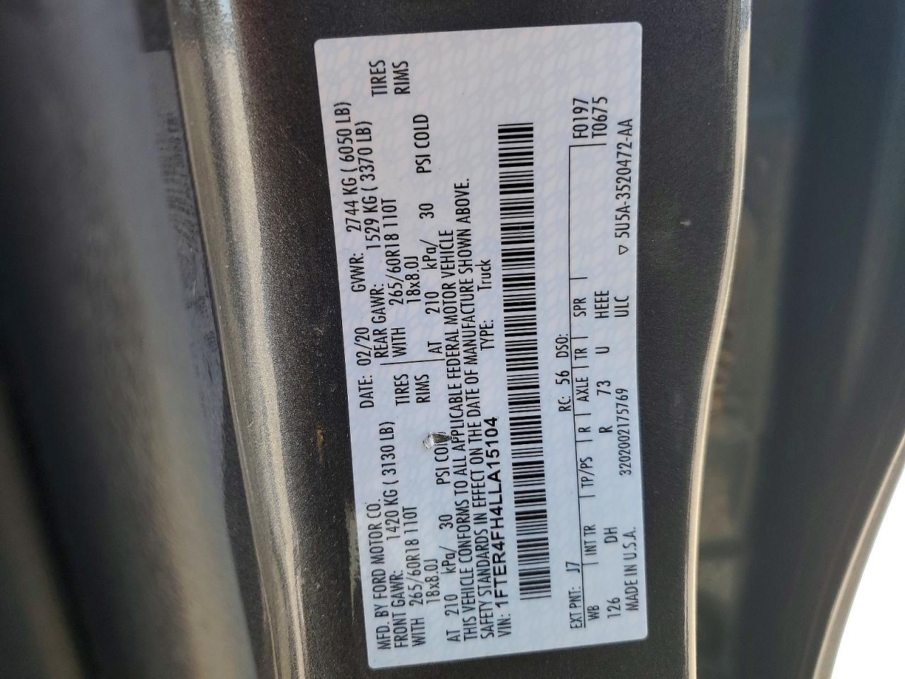 2020 Ford Ranger VIN 1FTER4FH4LLA15104 photo 12