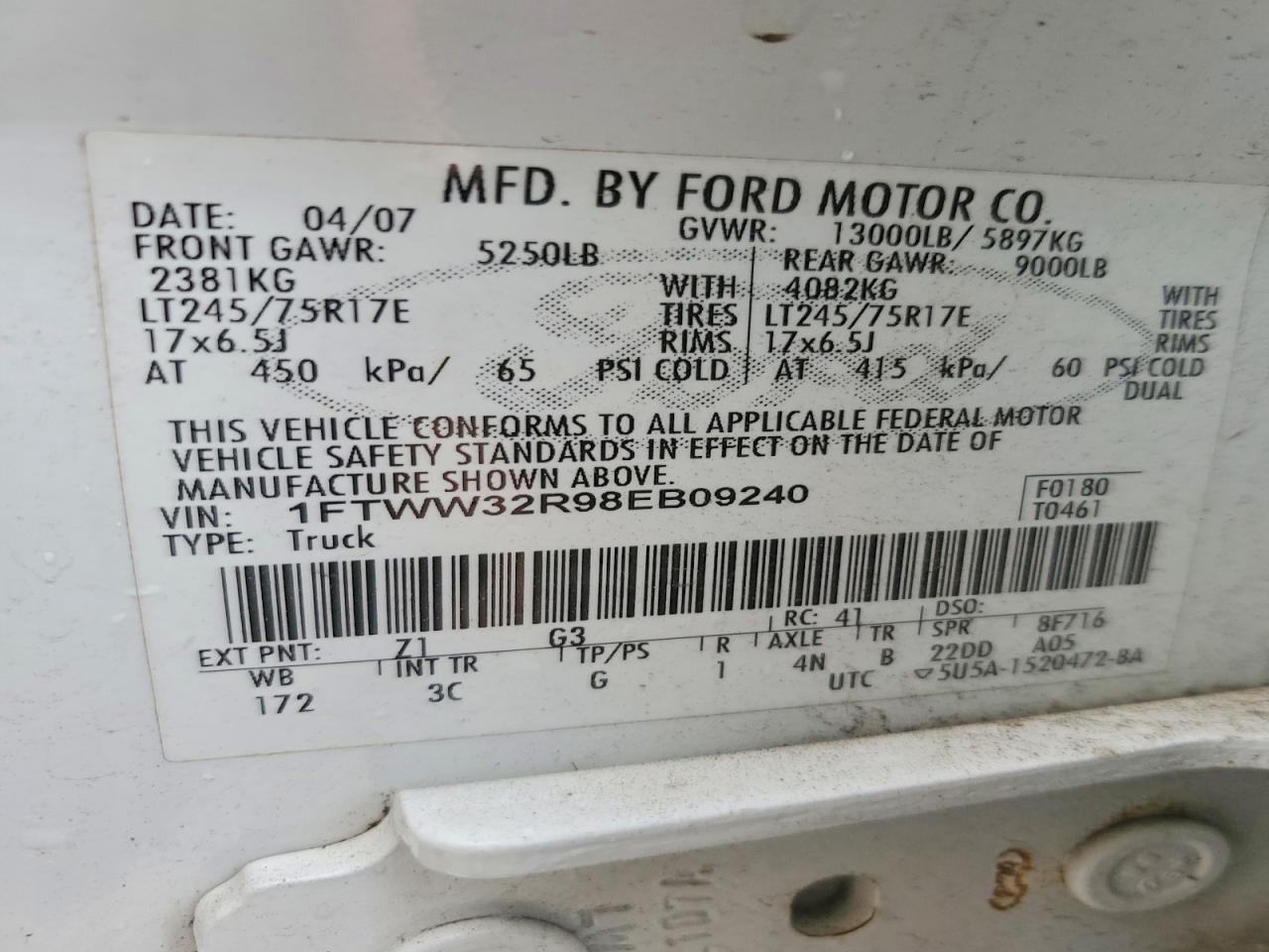 2008 Ford All models VIN 1FTWW32R98EB09240 photo 12