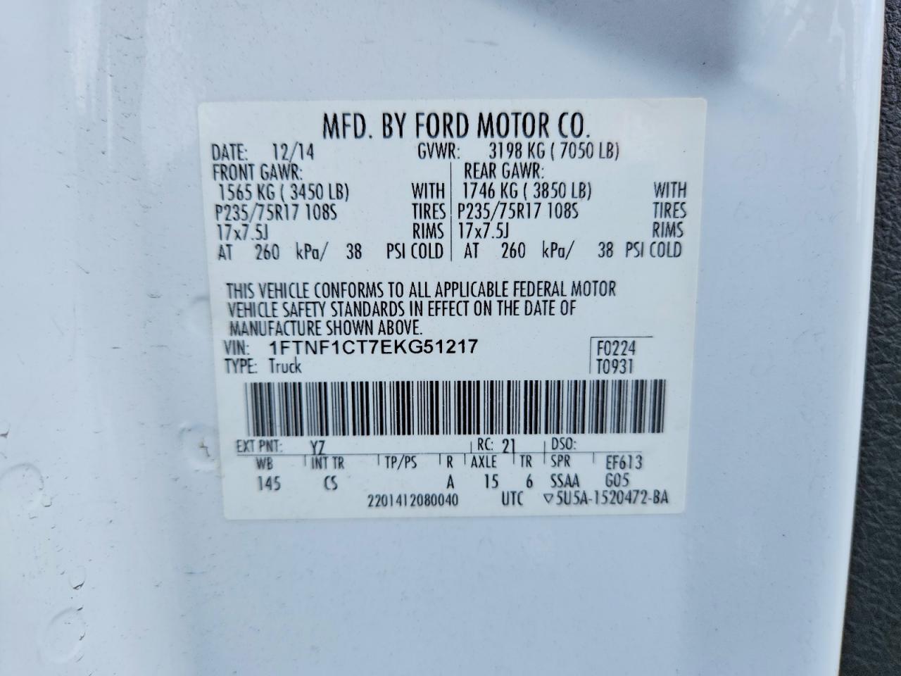 2014 FORD All models VIN 1FTNF1CT7EKG51217 photo 12