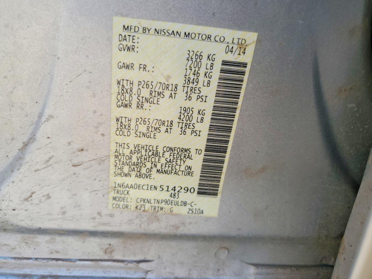 2014 Nissan TITAN VIN 1N6AA0EC1EN514290 photo 12