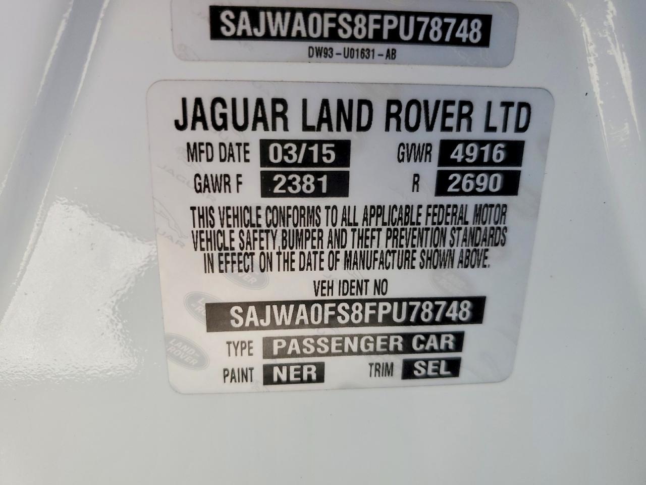 2015 Jaguar Xf VIN SAJWA0FS8FPU78748 photo 12