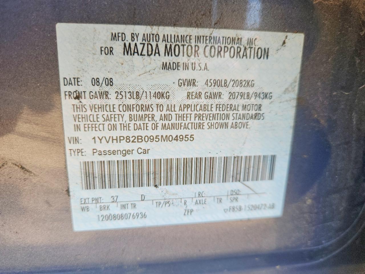 2009 Mazda 6 VIN 1YVHP82B095M04955 photo 12