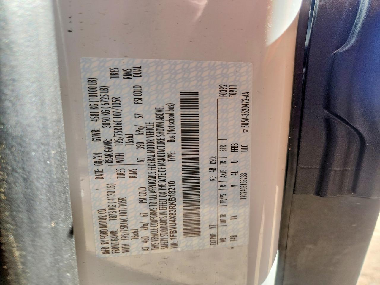 2024 Ford Transit VIN 1FBVU4X83RKB18210 photo 12