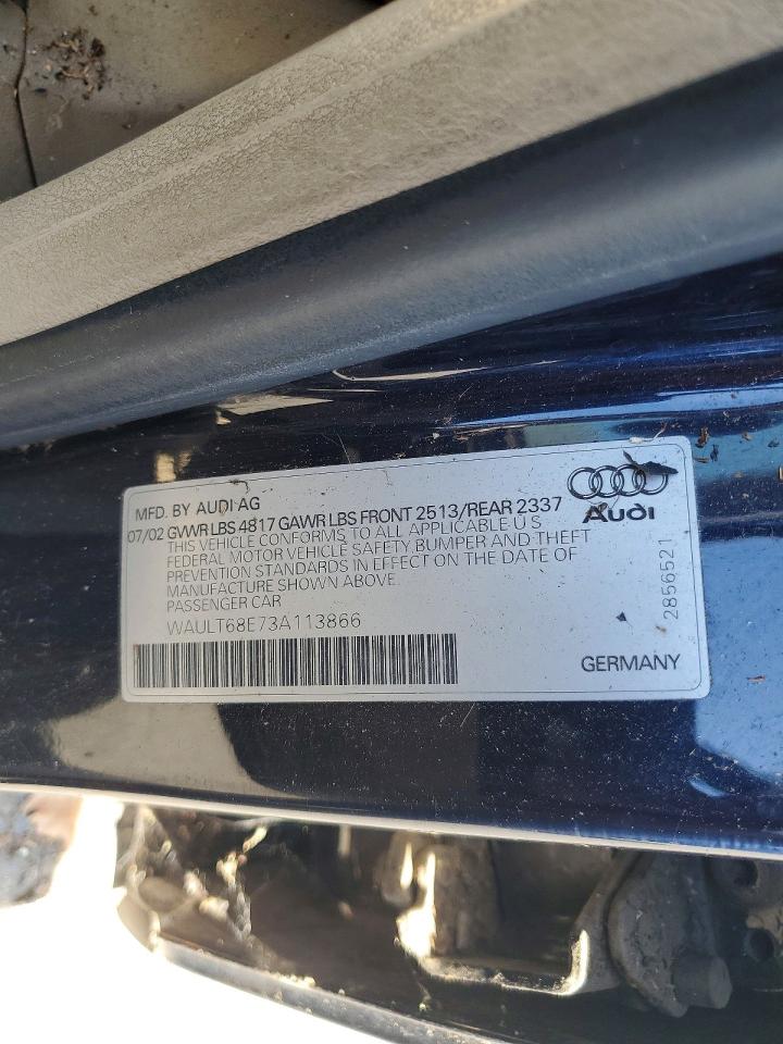 2003 Audi A4 VIN WAULT68E73A113866 photo 12