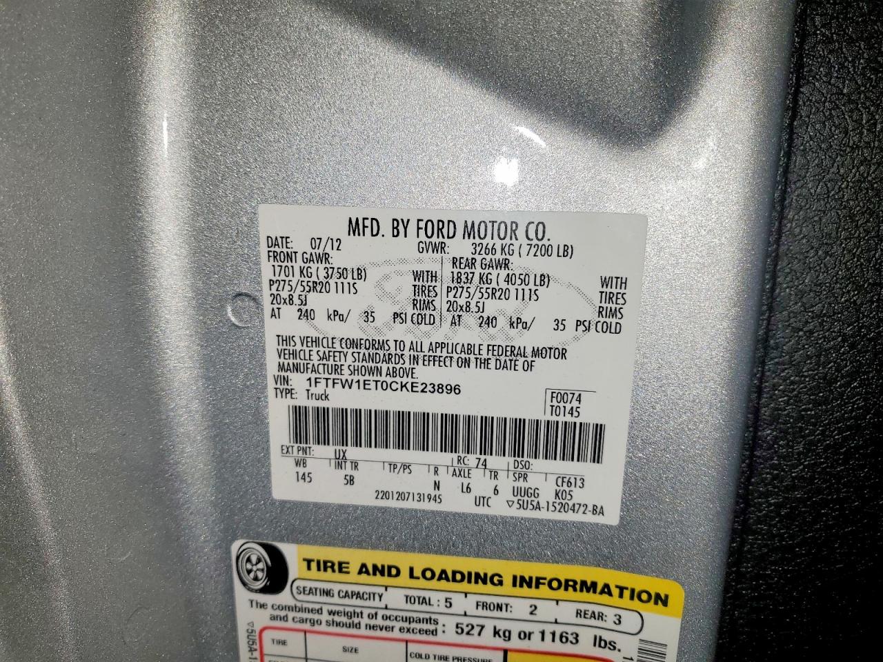 2012 Ford F150 VIN 1FTFW1ET0CKE23896 photo 12