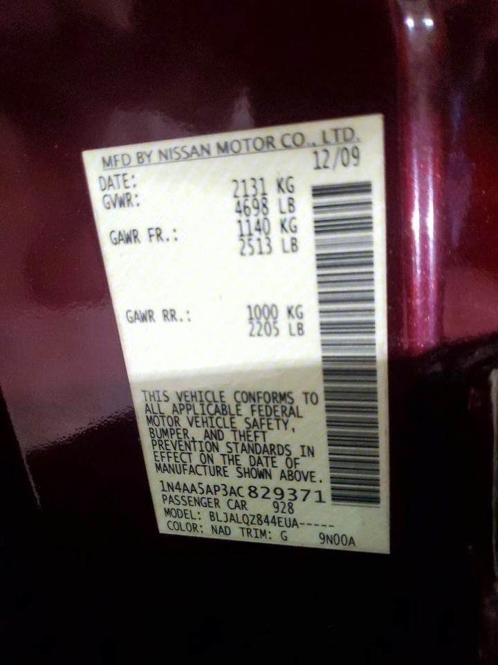2010 Nissan Maxima VIN 1N4AA5AP3AC829371 photo 12