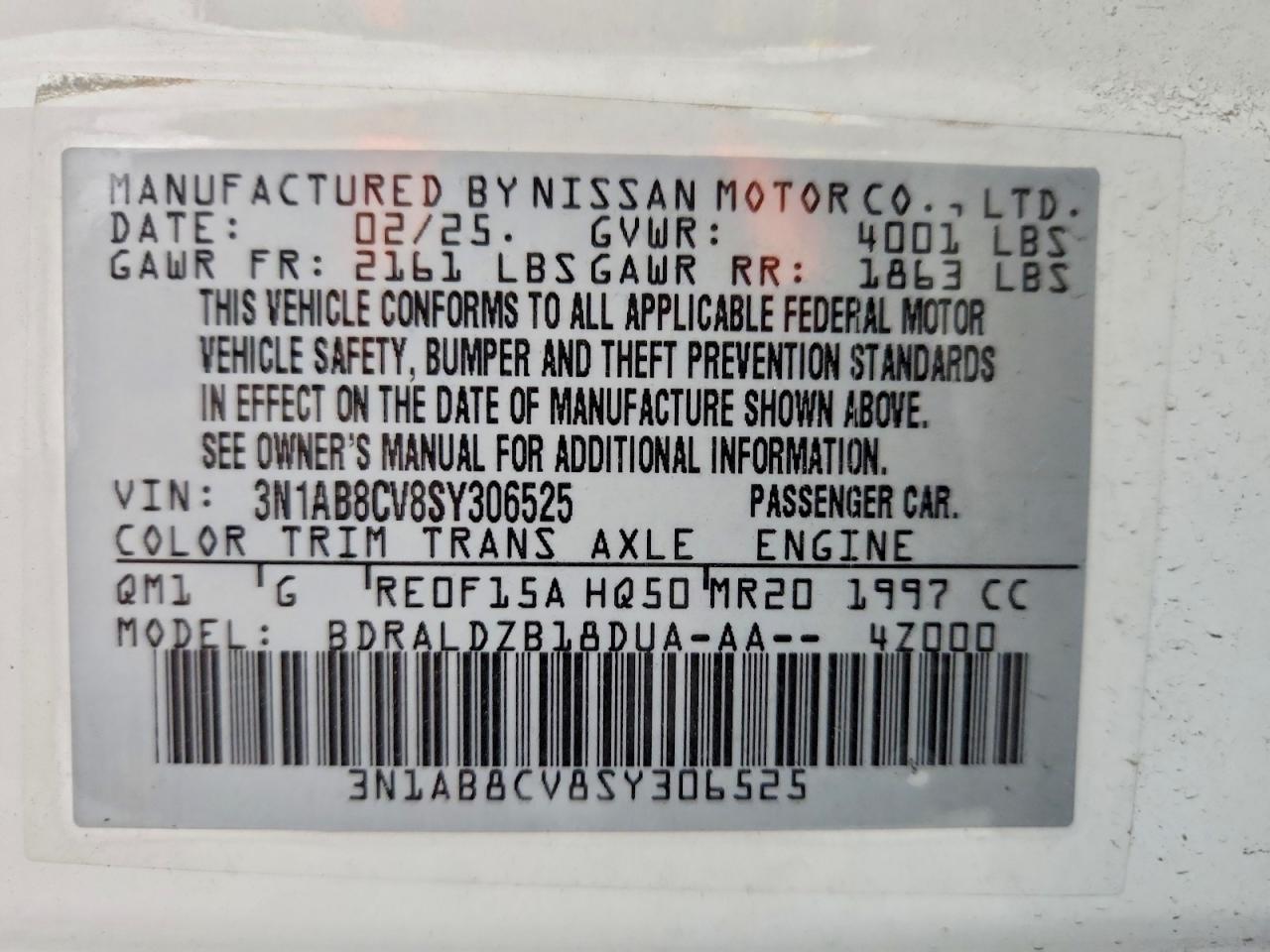 2025 Nissan Sentra VIN 3N1AB8CV8SY306525 photo 12