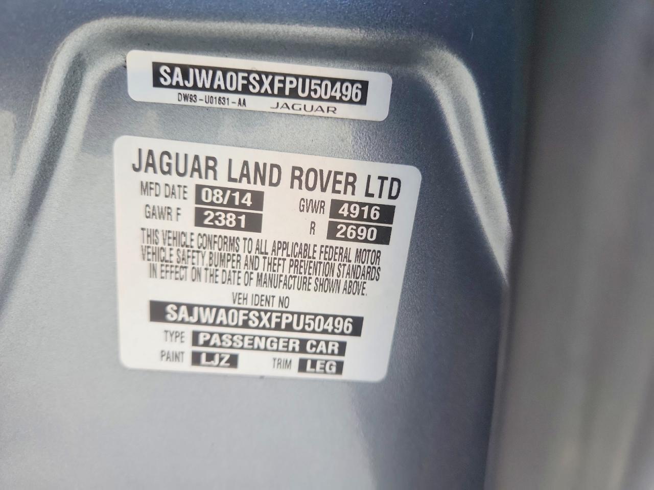 2015 Jaguar Xf VIN SAJWA0FSXFPU50496 photo 12