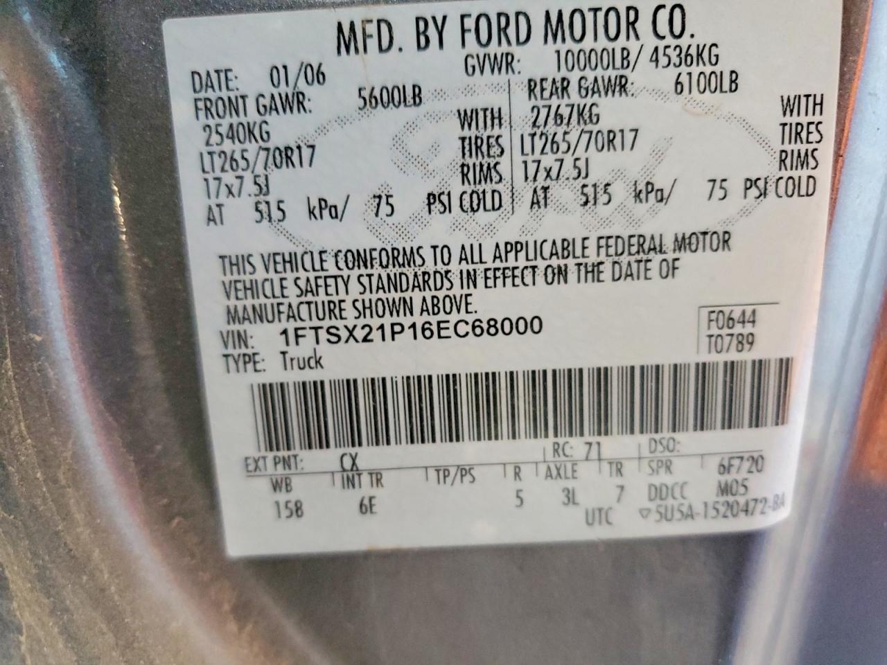 2006 Ford F250 VIN 1FTSX21P16EC68000 photo 12
