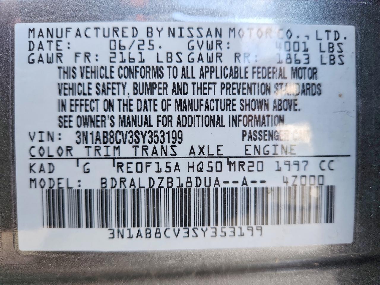 2025 Nissan Sentra VIN 3N1AB8CV3SY353199 photo 12