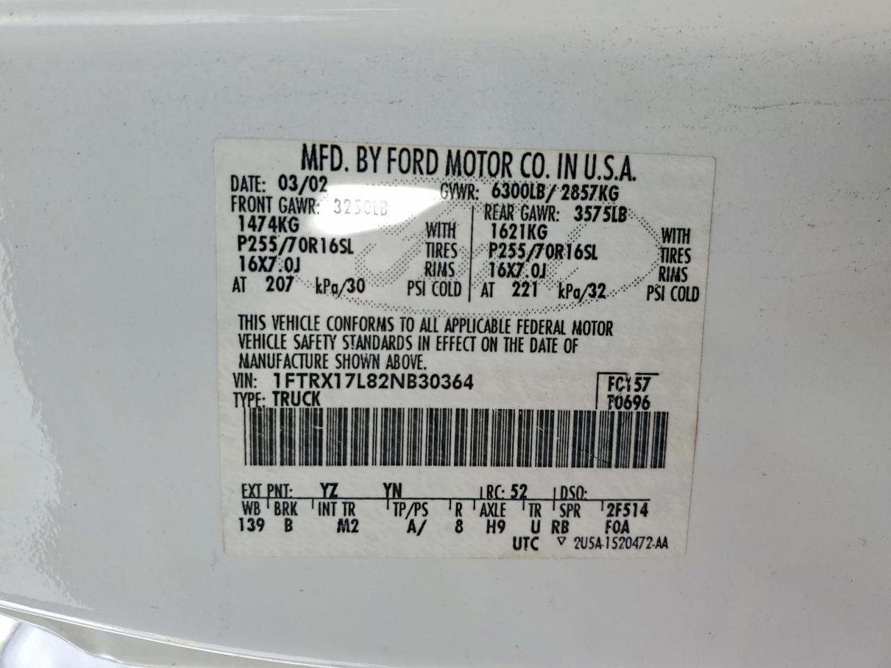 2002 Ford F150 VIN 1FTRX17L82NB30364 photo 12