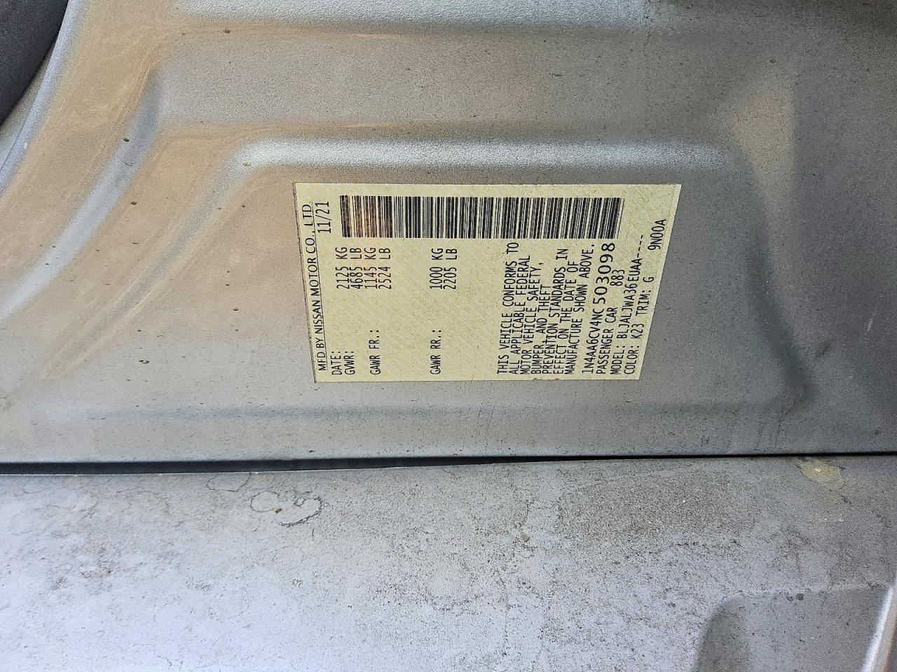 2022 NISSAN Maxima VIN 1N4AA6CV4NC503098 photo 12