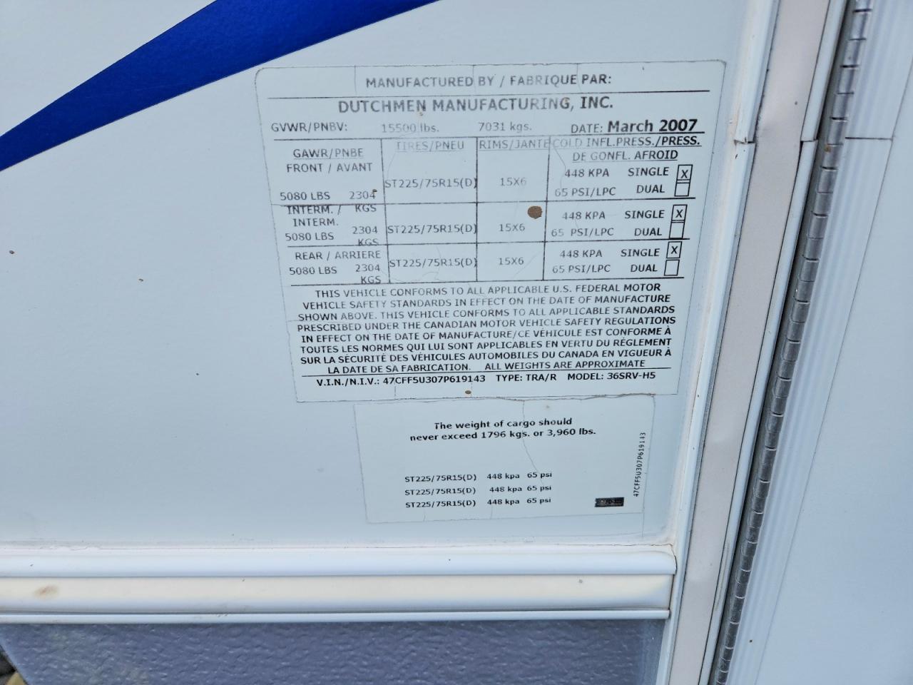 2007 DUTCHMEN Travel tr VIN 47CFF5U307P619143 photo 10