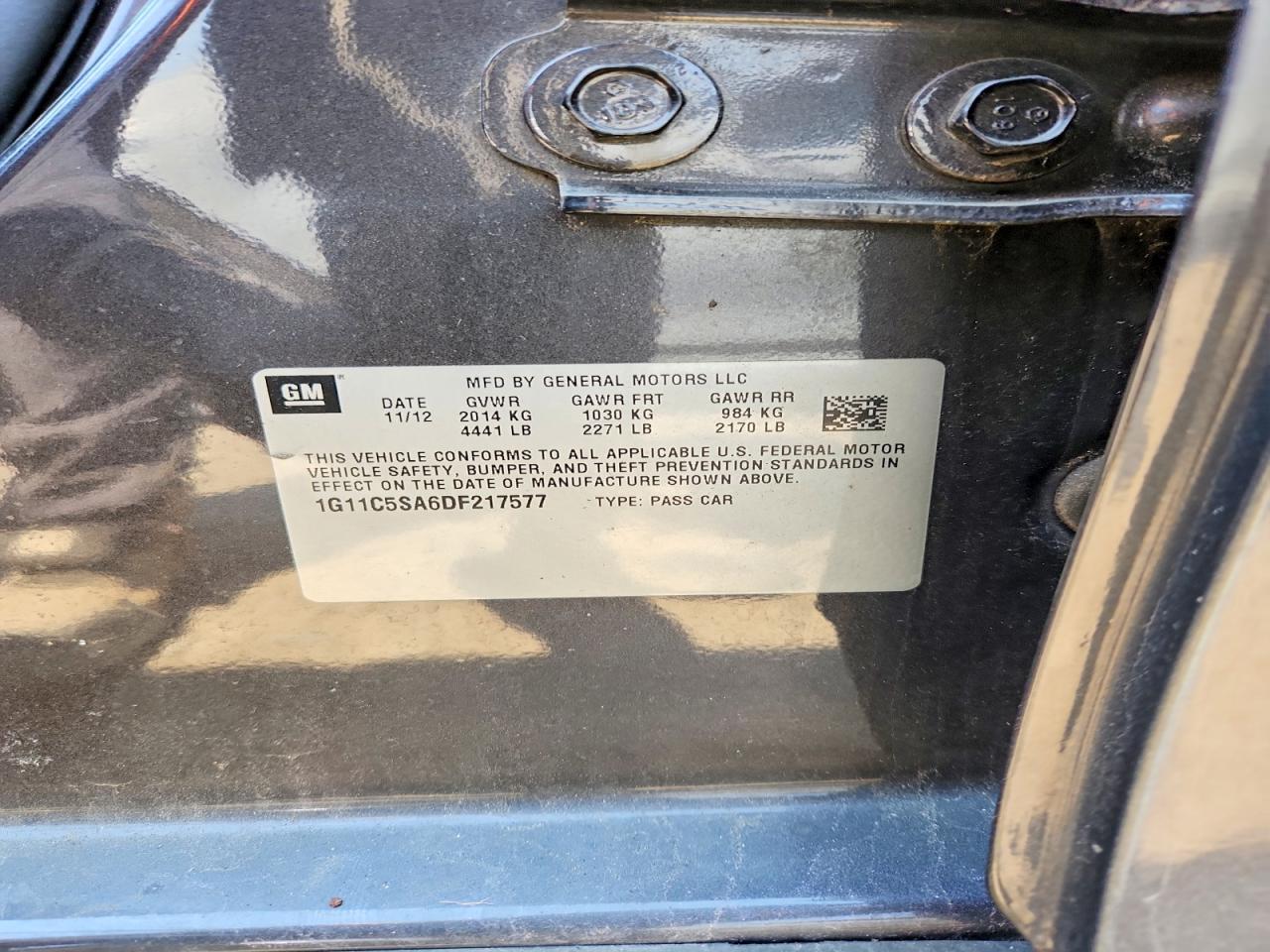2013 CHEV Malibu VIN 1G11C5SA6DF217577 photo 12