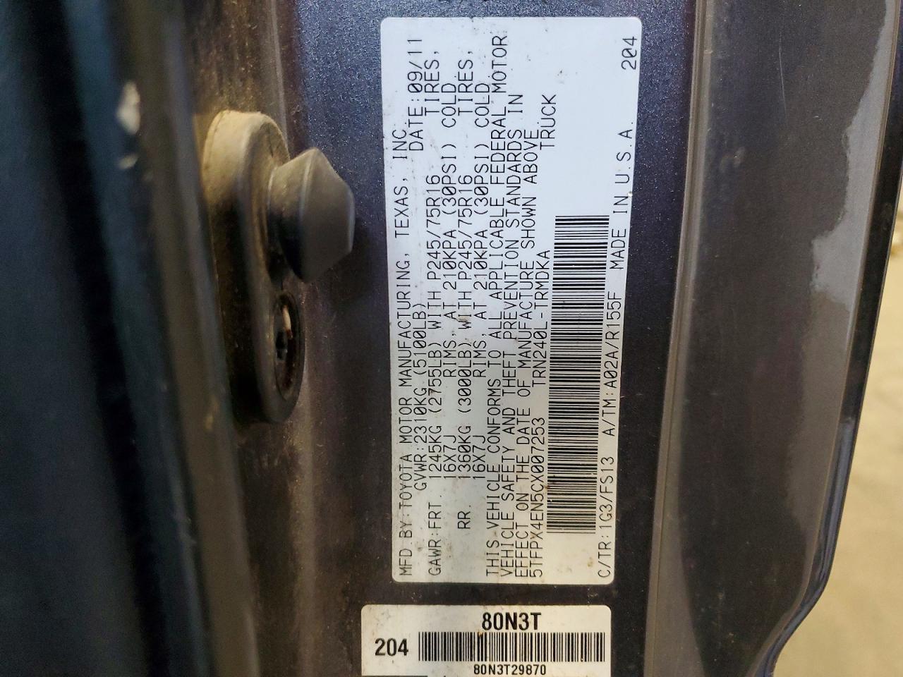 2012 Toyota Tacoma VIN 5TFPX4EN5CX007253 photo 12
