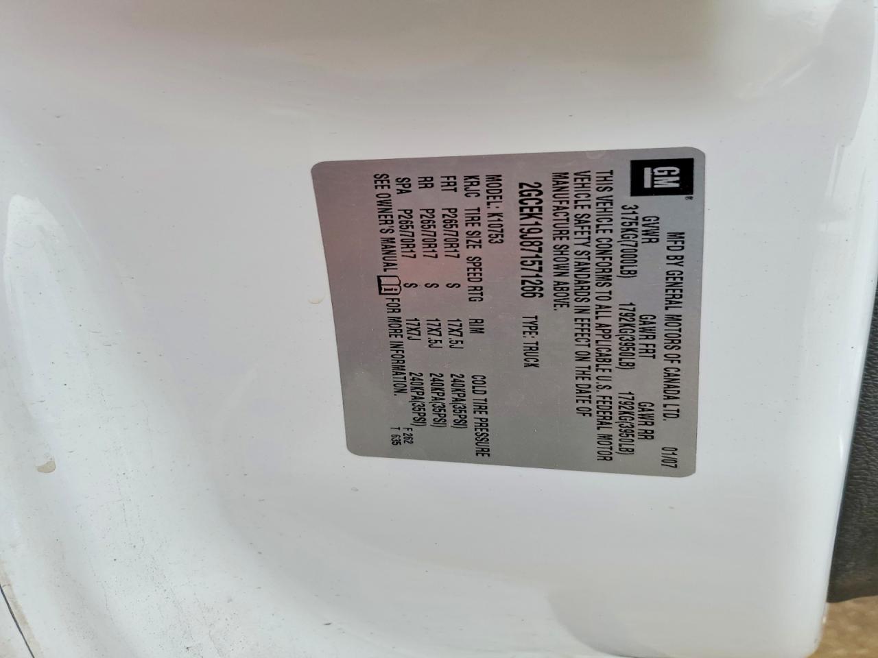 2007 Chevrolet All models VIN 2GCEK19J871571266 photo 12