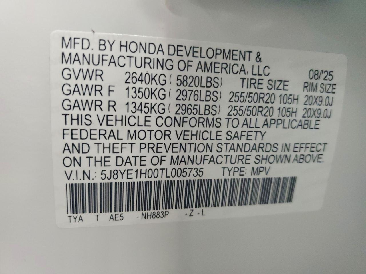 2026 Acura Mdx VIN 5J8YE1H00TL005735 photo 12