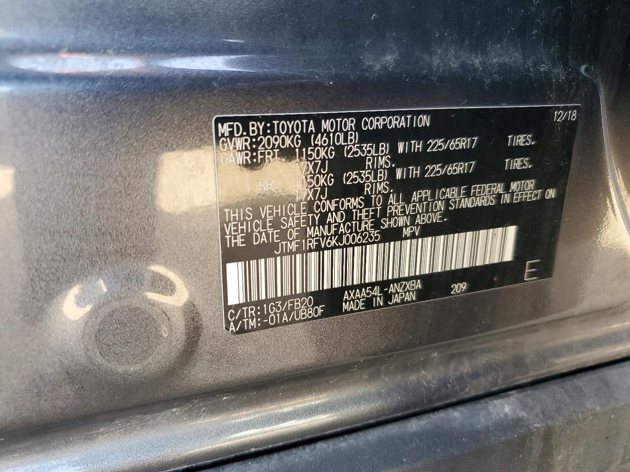 2019 Toyota Rav4 VIN JTMF1RFV6KJ006235 photo 12