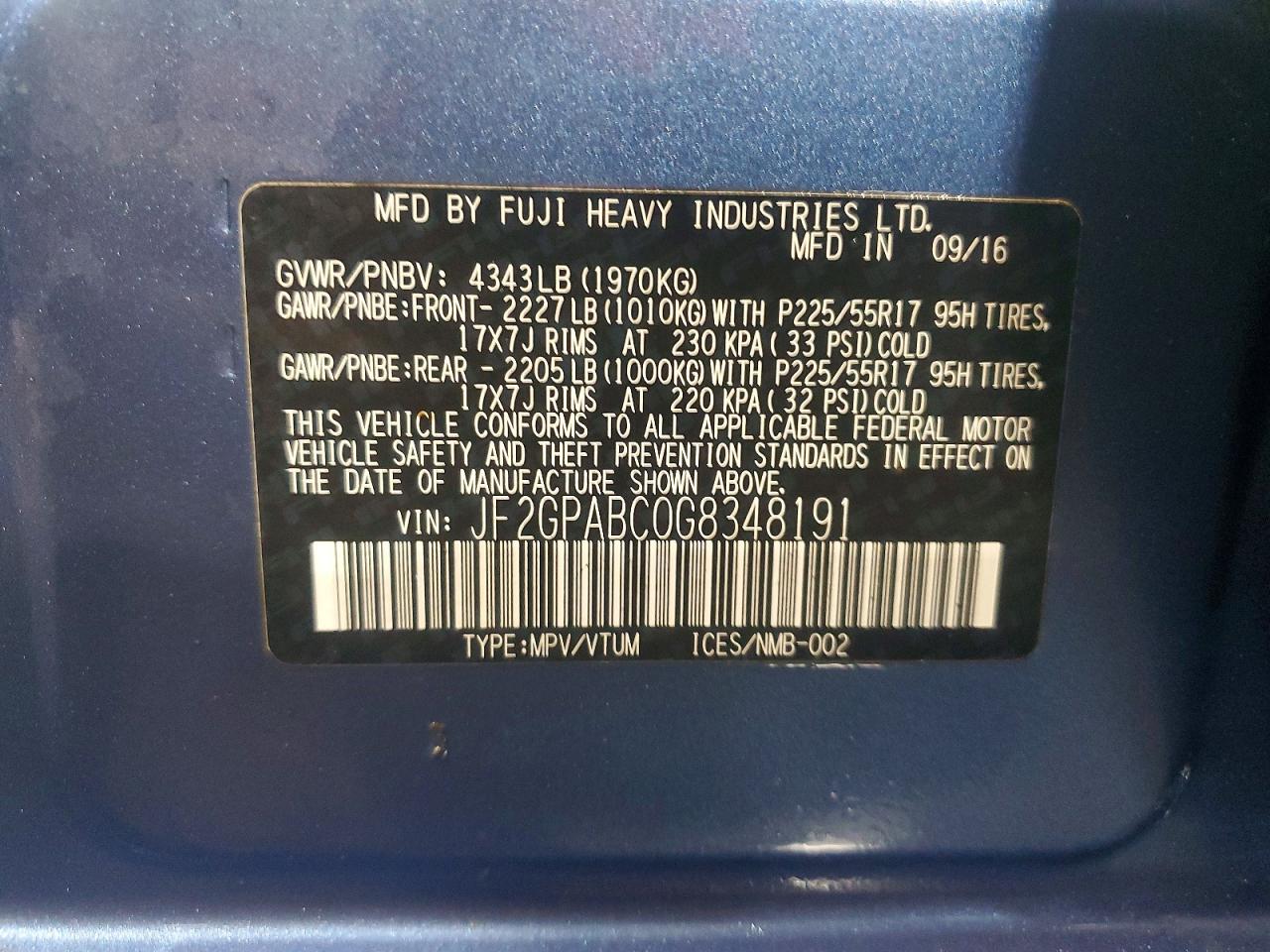 2016 SUBARU Crosstrek VIN JF2GPABC0G8348191 photo 12