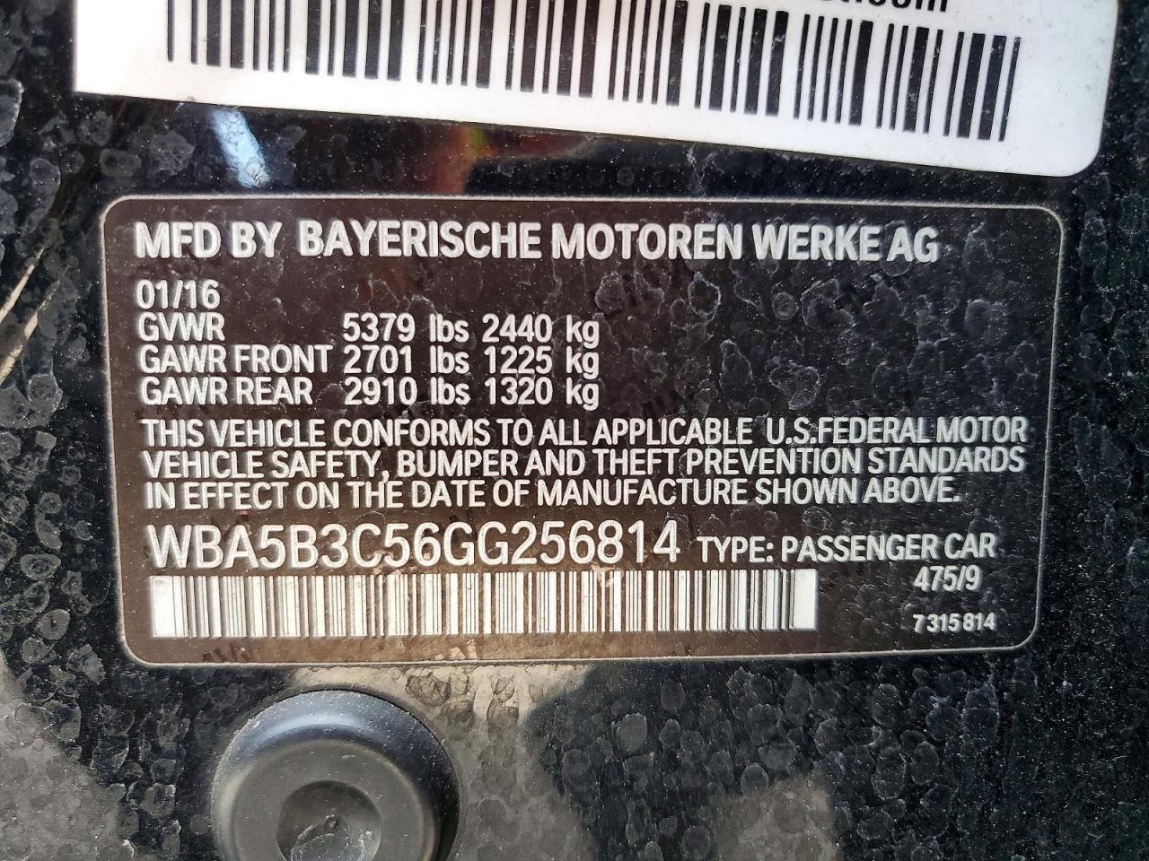 2016 BMW 5 series VIN WBA5B3C56GG256814 photo 12