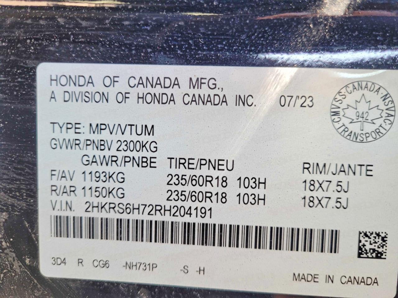2024 HONDA Crv VIN 2HKRS6H72RH204191 photo 10