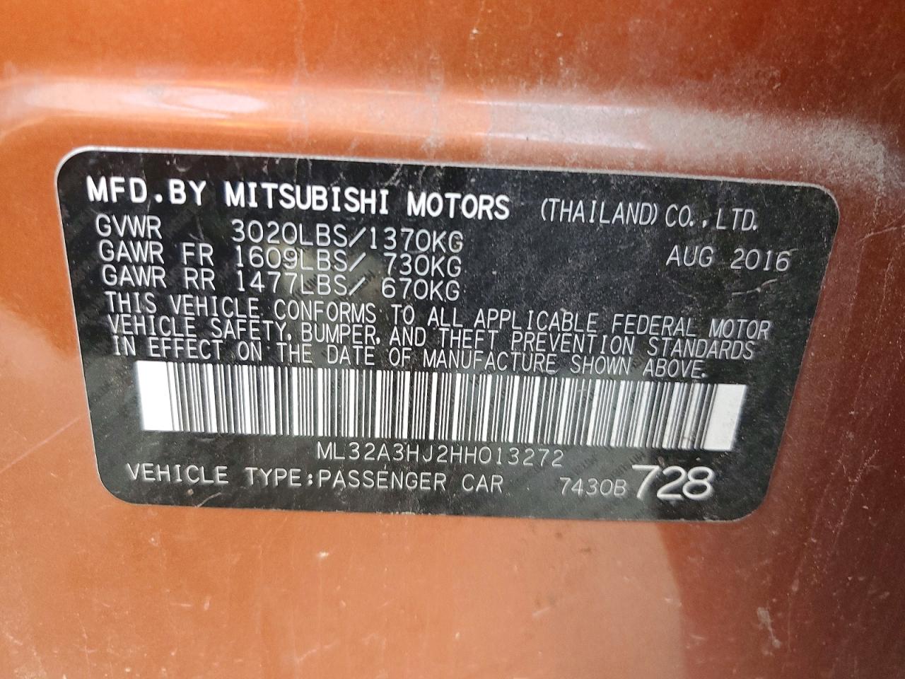 2017 MITSUBISHI Mirage VIN ML32A3HJ2HH013272 photo 12