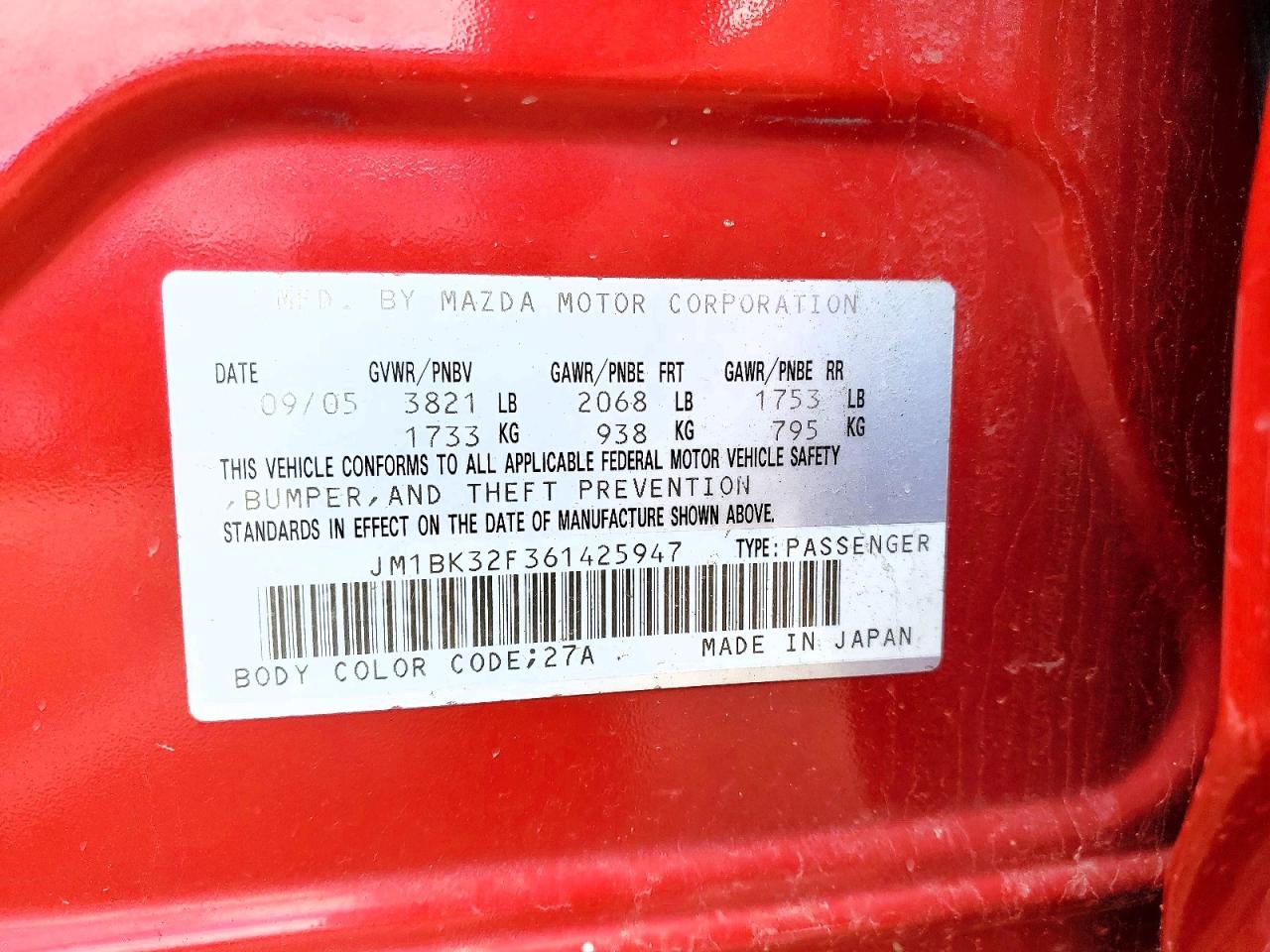 2006 Mazda 3 VIN JM1BK32F361425947 photo 12