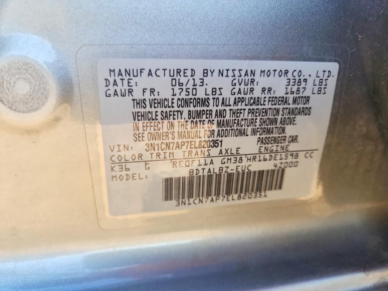 2014 Versa VIN 3N1CN7AP7EL820351 photo 12