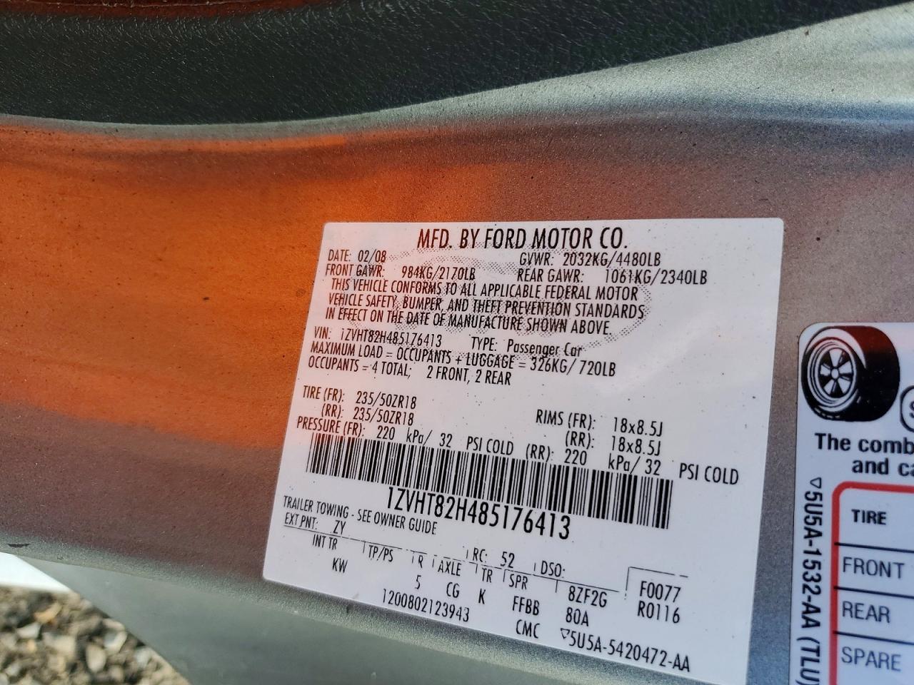 2008 Ford Mustang VIN 1ZVHT82H485176413 photo 12