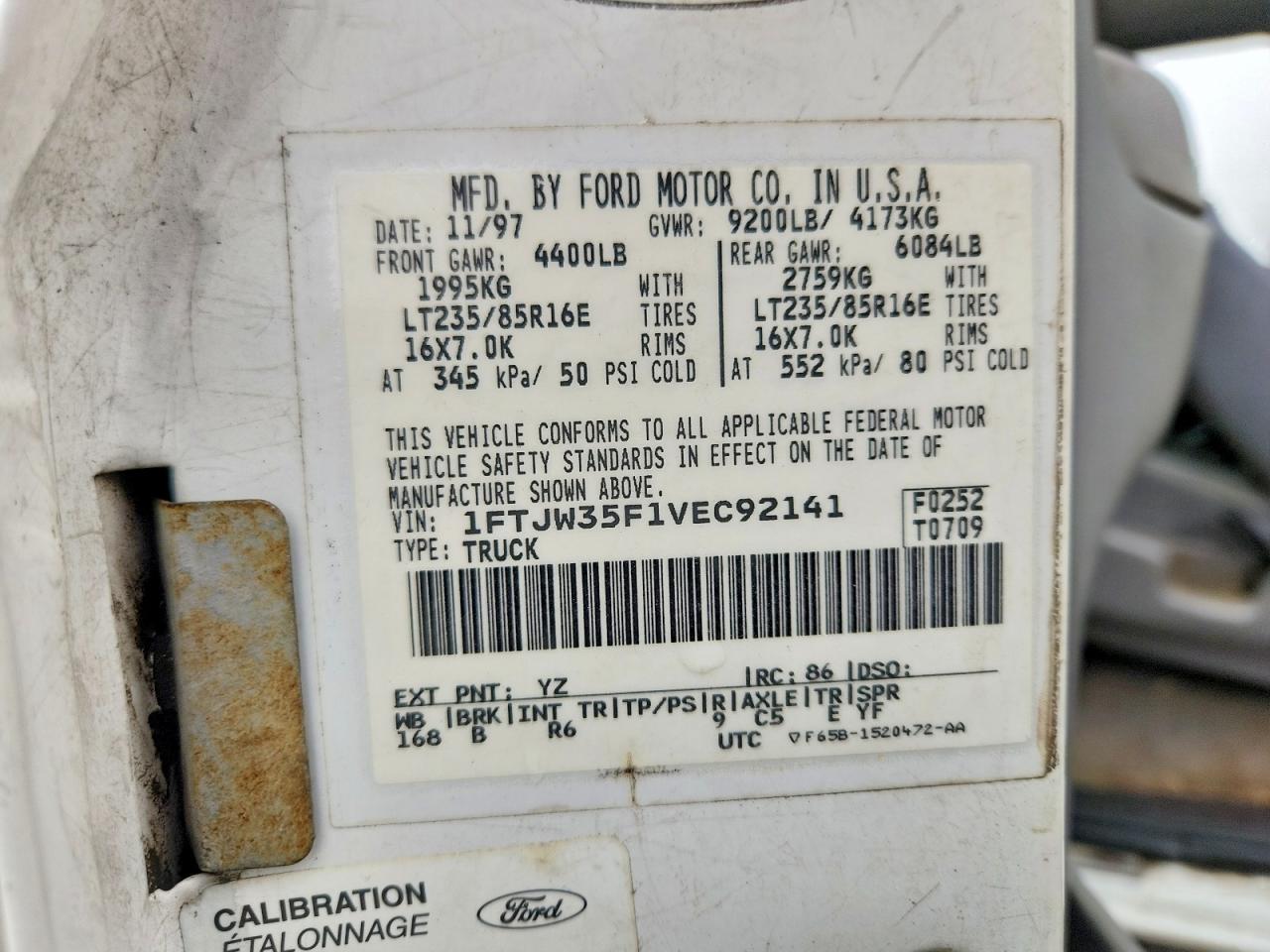 1997 Ford F350 VIN 1FTJW35F1VEC92141 photo 12